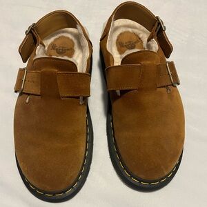Dr. Martens Jorge II Slingback mules Made In England shearling lined pecan brown